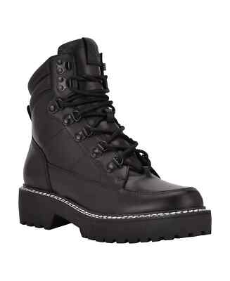 Calvin Klein Women's Leather Shania Lace Up Lug Sole Hiker Boots