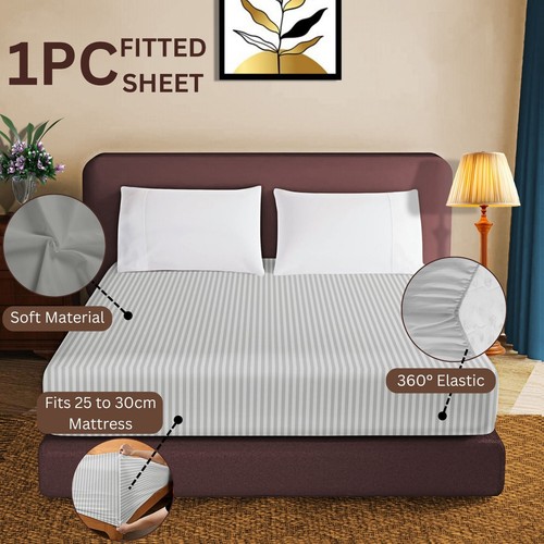 Egyptian Stripe Fitted Sheet 30 Cm Deep Bed Sheets Single Double King Super King - Picture 74 of 125