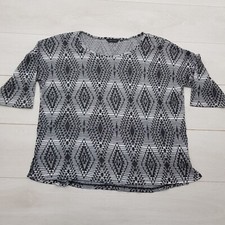 NEW LOOK Blouse Top Size 18 Grey Geometric Stretch Half Sleeve Night Out Casual
