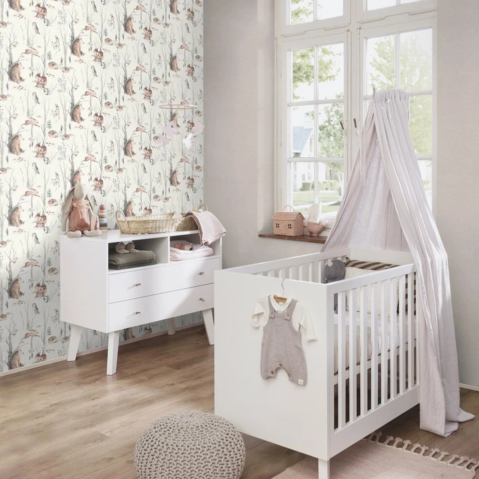 Papel Pintado Bosque Animales Bosque Niños Guardería Dormitorio Rasch 300048 Neutro Foto 4 de 4