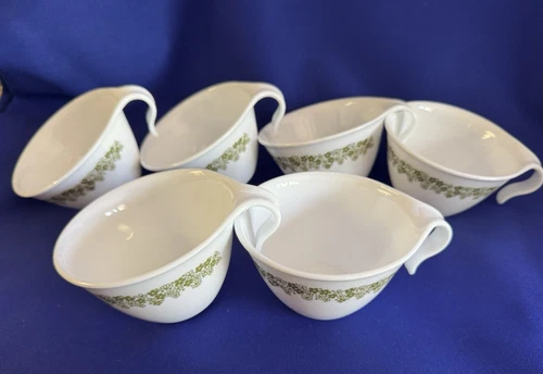 Set of 6 Vintage Corelle Spring Blossom Crazy Daisy Hook Handle Coffee/Tea Cups