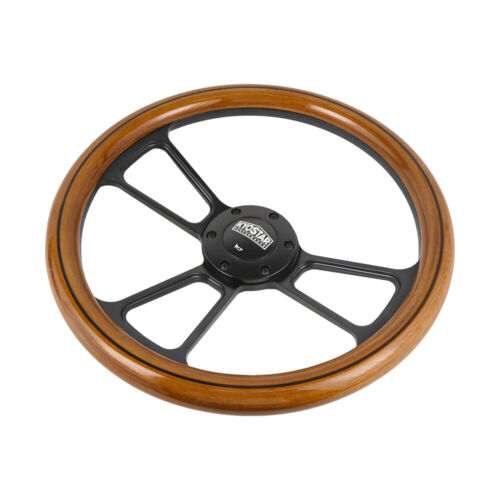 NUOVO 14" Volante Billet Vero Legno Mogano/Pelle Nera Mezzo Rivetto Avvolgente - Foto 21 di 125