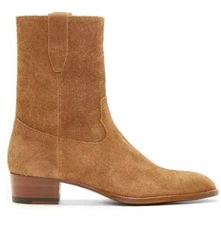 Men Beige Handmade Custom Biker suede Boots, Ankle Boots, mens high heel Boots