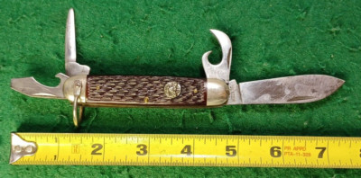 Vintage ULSTER Official Boy Scout Pocket Knife W/ 1 Blade , 3 Attach.