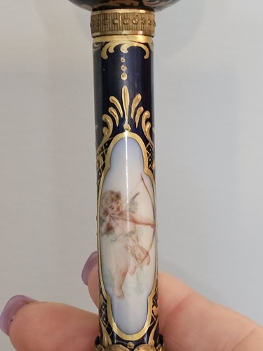Mango de caña/sombrilla de porcelana de Viena levantada en oro Sevres vintage - Imagen 13 de 15