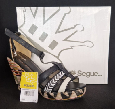 Segue Keil Damen Sandalen Keilabsatz Sommersandalen Schwarz / Bunt  Gr. 39
