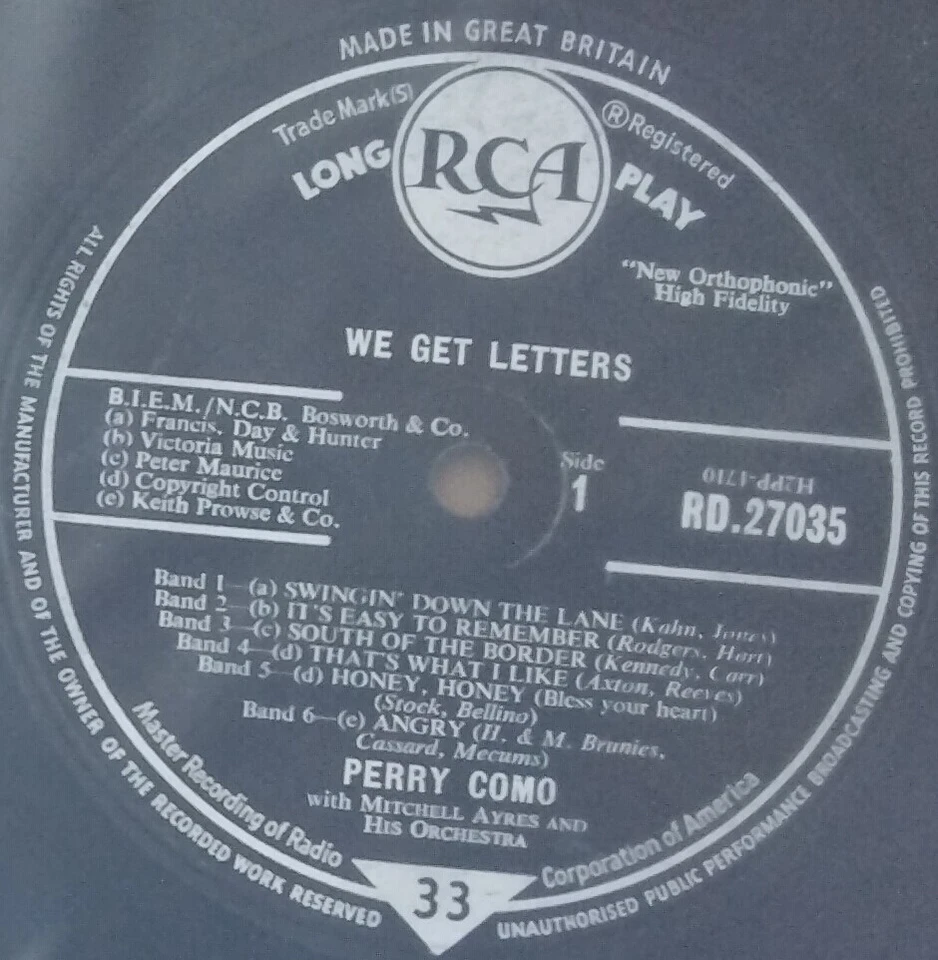 Perry Como - WE GET LETTERS 1957 RCA RD-27035 UK 1ST PRESSING LP - Image 3 of 3