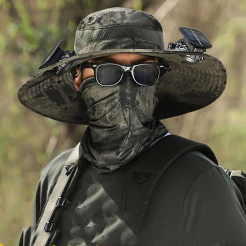 Solar Fan Hat Men Wide Brim Sun Fishing Outdoor Bucket Rechargeable With 1/2 Fan - Picture 8 of 19