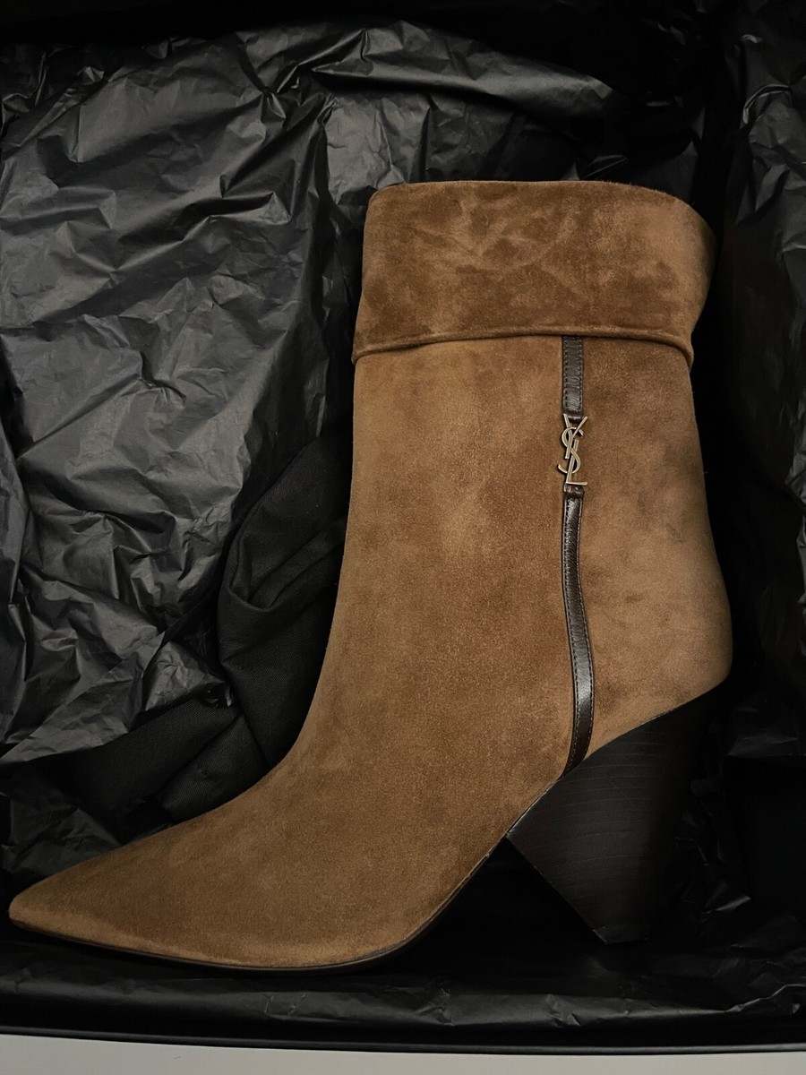 NIB Saint Laurent Niki Monogram Suede Brown Boots 39/8.5