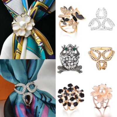 2 Pcs Women Lady Vintage Alloy Flower Scarf Ring Buckle Holder Connector Brooch Clips Ornament Scarves Accessories Jewelry Christmas Valentines Gifts 1 Gold+1 Silver