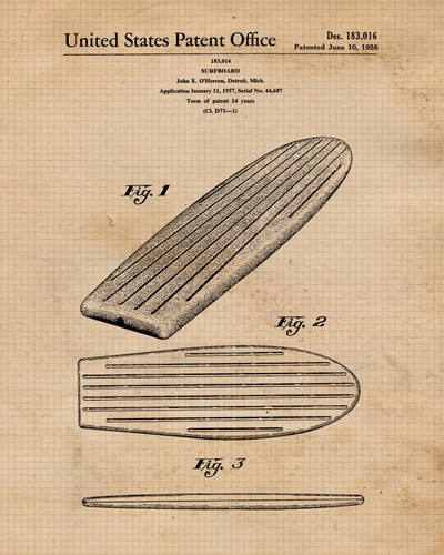 Classic Wave Surfing Patent Prints 6 (8x10) for Home Work Office Beach Cabin - Picture 3 of 12