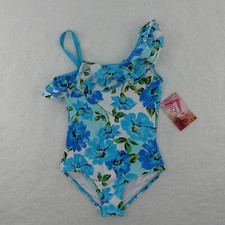 Kanu Surf Swimsuit Girls 12 Blue Floral One Piece Ruffle 8564