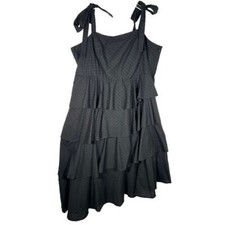 Eloquii Women's Tiered Ruffle Dress 22 Black Cotton Swiss Dot Tie Shoulder