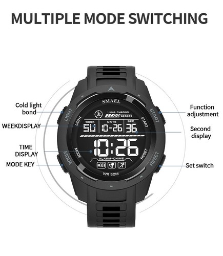 SMAEL Herren Digitaluhr Wasserdicht Stoppuhr Militär Jungen LED Sport Armbanduhr - Bild 2 von 30
