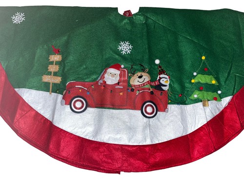 Christmas Tree Felt Skirt Red Farm Truck Santa Reindeer Pinguin Let it snow - Picture 5 of 10