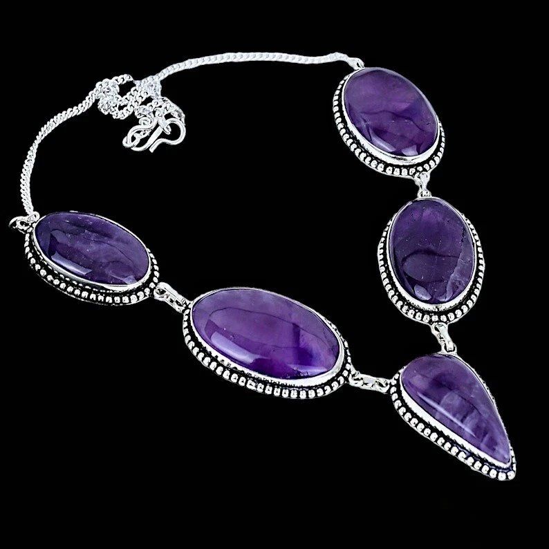Collar de plata amatista 925 collar de plata esterlina hecho a mano collar de piedras preciosas Foto 3 de 3
