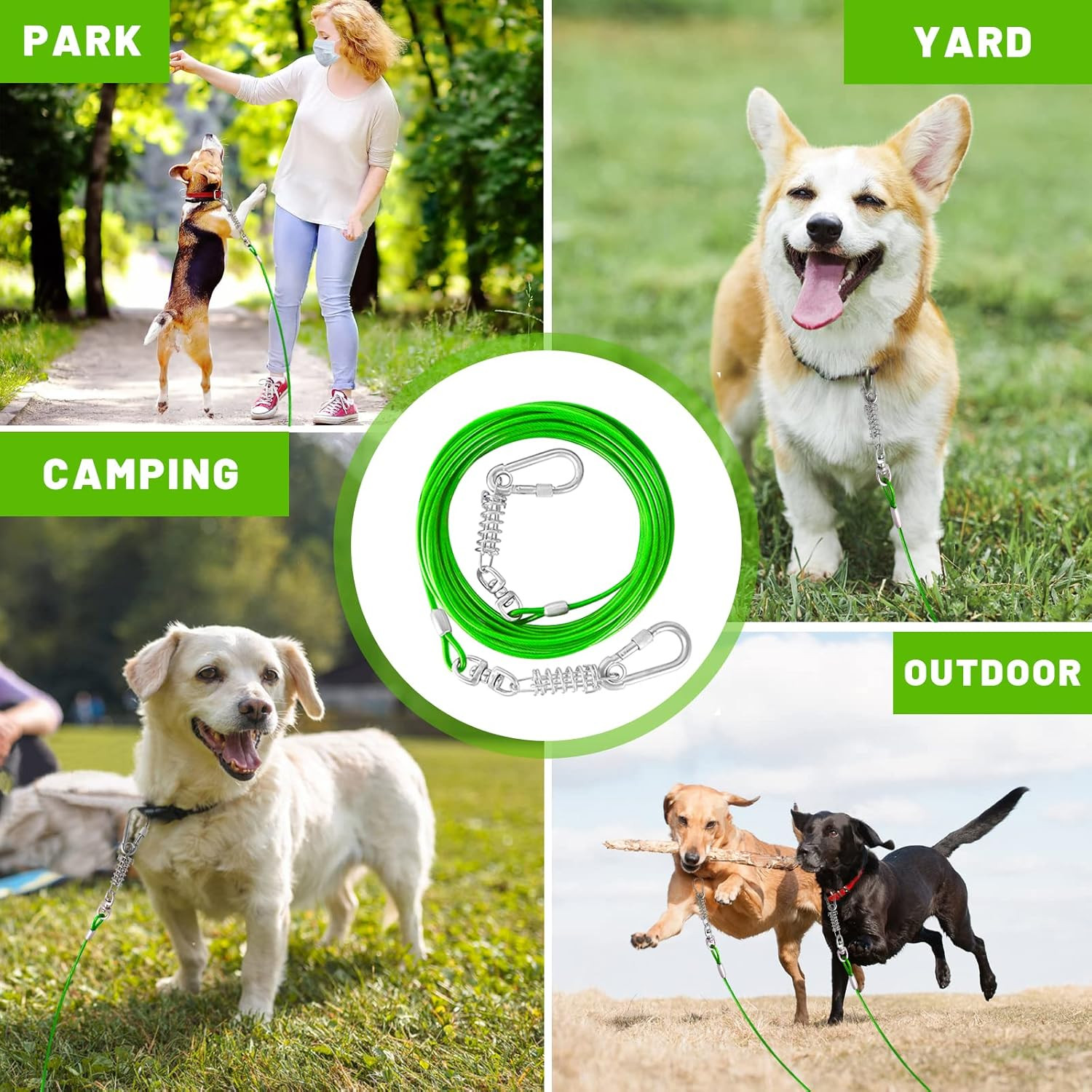 Dog Tie Out Cable 10/15/20/25/30FT Dog Run Cable Rosy Pink/Blue/Purple/Silver/Re