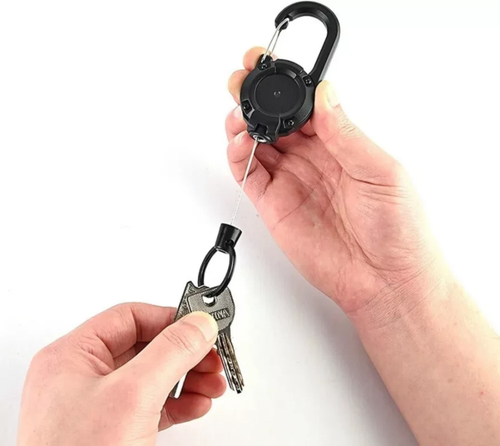 Heavy Duty Retractable Carabiner Car Key Chain Badge Holder Steel Cord Keychain - Picture 8 of 15