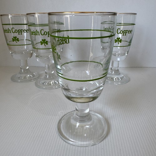 Irish Coffee Glasses Shamrock Gold Trim Hotel Quality Set of 4 Liqueur Bar Glass - Picture 3 of 12