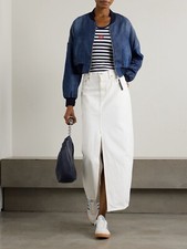New! Loewe Leather-trimmed Cropped Denim Bomber Jacket, Fr 36 (us 4)