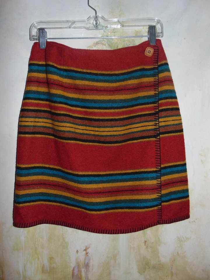 "Minifalda envolvente de lana azteca Express de colección años 90 roja azul M 26"" cintura" Foto 4 de 4