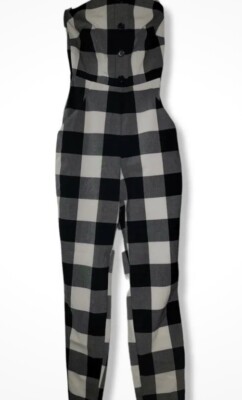 NY&C Plaid Strapless Jumpsuit Black And White Size XSmall casual business attire