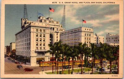San Diego California CA US Grant Hotel and Plaza c1930s Radio Towers Postcard eBay