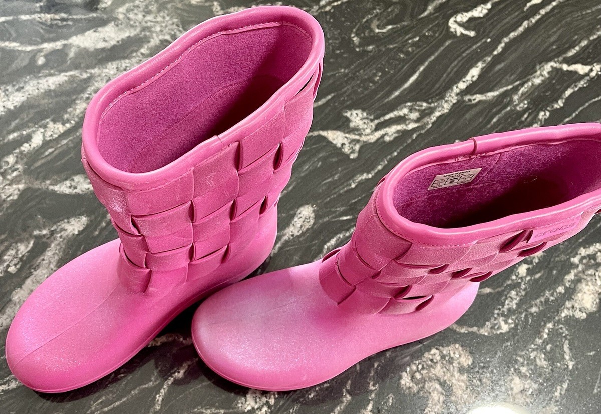 Crocs Boots Pink Iridescent￼￼ Glitter Rain Boots Womens Sz