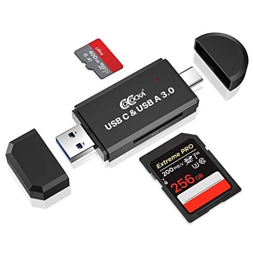 USB 3.0 SD Card Reader with USB C and USB A for Cameras