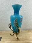 Fenton Landmark Collection Amphora Blue Glass Vase LE Painted Bird Art