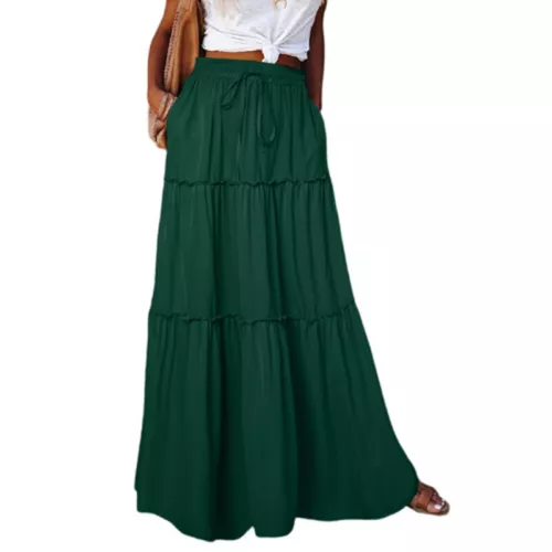 Ladies Boho Maxi Skirt Womens Tiered Panel Party Fashion Long Skirts w/Pockets - Picture 5 of 29