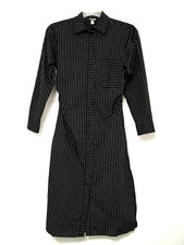 A New Day XS Black White Stripe Versatile Long Sleeve Midi Shirtdress w/ Pockets