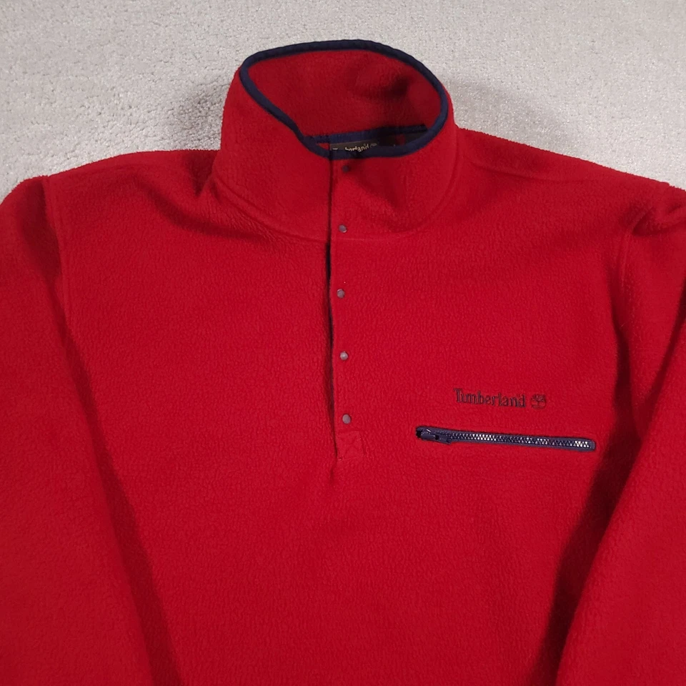 Chaqueta polar vintage Timberland Weather Gear para hombre grande roja 1/4 a presión hecha en EE. UU. Foto 3 de 4