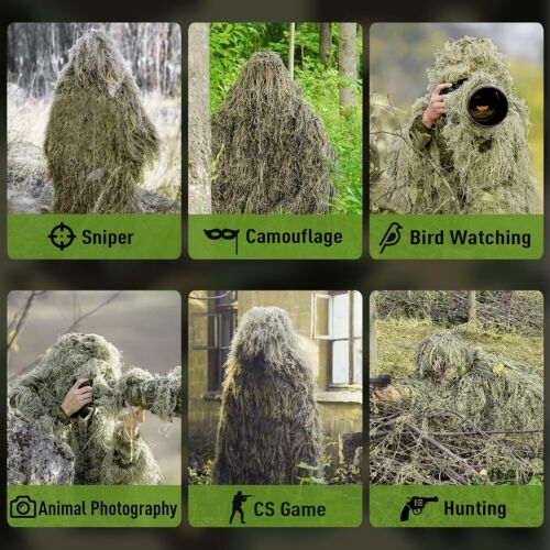 3D Ghillie Suit Tarnanzug Camo Camouflage Kleidung Jagd aus Jacke Hose Woodland - Bild 10 von 23