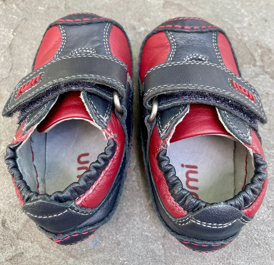 Umi Renacuajo Bebé Infante Pre-Caminante EE. UU. 2,5 UE 17 Cuero Cuna Zapatos Azul Marino Rojo Foto 4 de 4