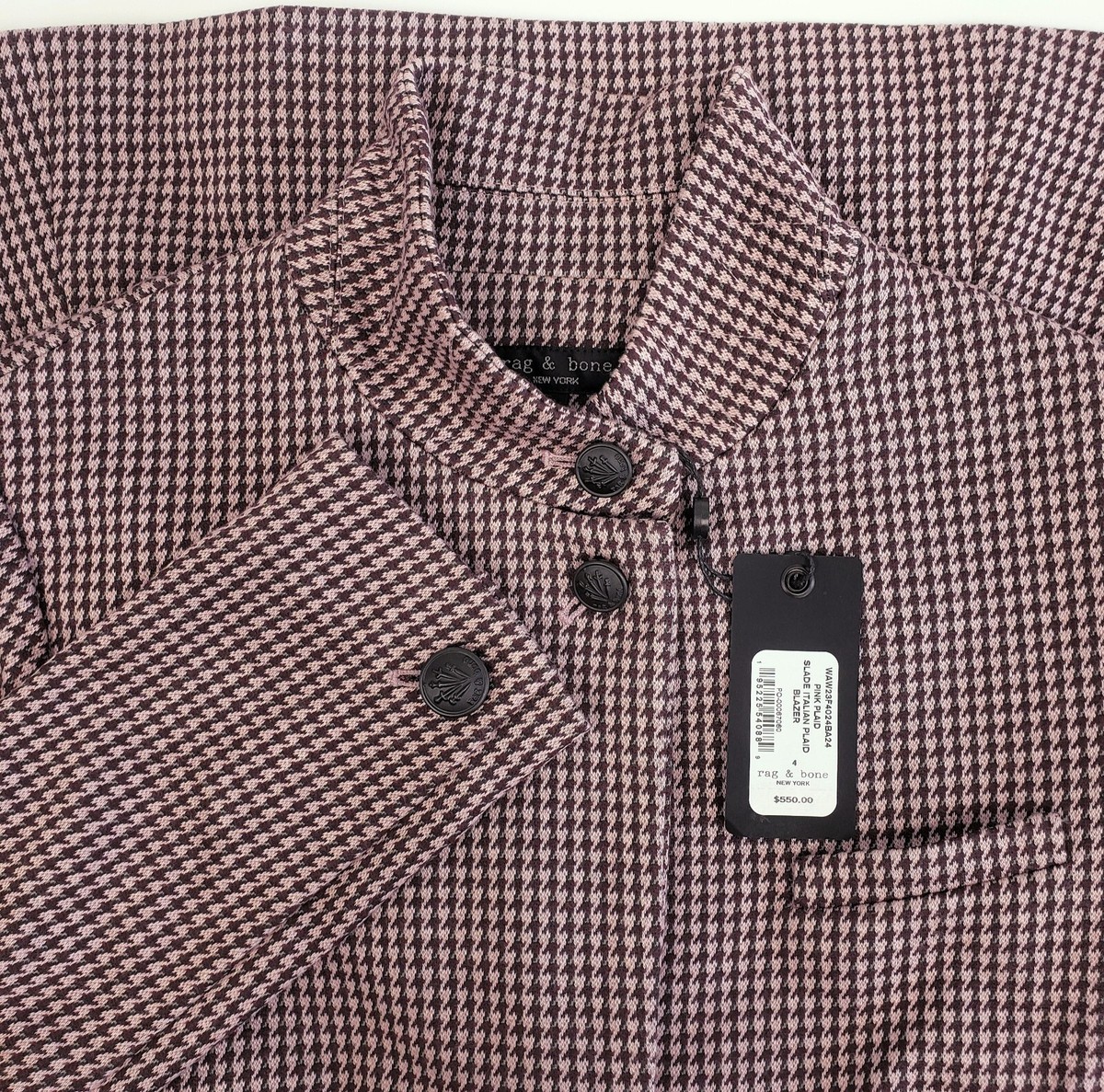 Rag Bone Women's Slade Italian Plaid Cotton Blend Knit Blazer Jacket Size 