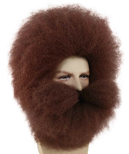 Wildman | Men's Brown Color Straight Spiked Afro Wildman Wig with Beard HM-1405 - Picture 6 of 9