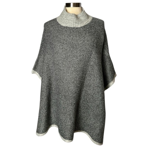 ANN TAYLOR Womens Size M/L Poncho Sweater Pull Over Striped Gray Turtleneck - Picture 5 of 17