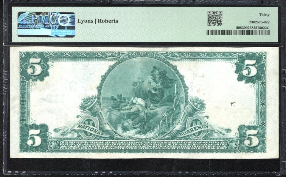 1902 $5 NEW HAVEN, CT MERCHANTS NATIONAL BANK PMG 30 CONNECTICUT CURRENCY 12557 - Image 3 of 3