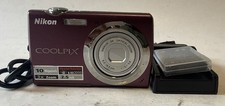 Nikon Coolpix S220 10MP 3x Zoom Purple Compact Digital Camera Plum 2 Batteries