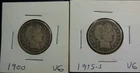 NICE PAIR OF BARBER QUARTERS, PROBLEM FREE:  1900-P AND 1915-S.