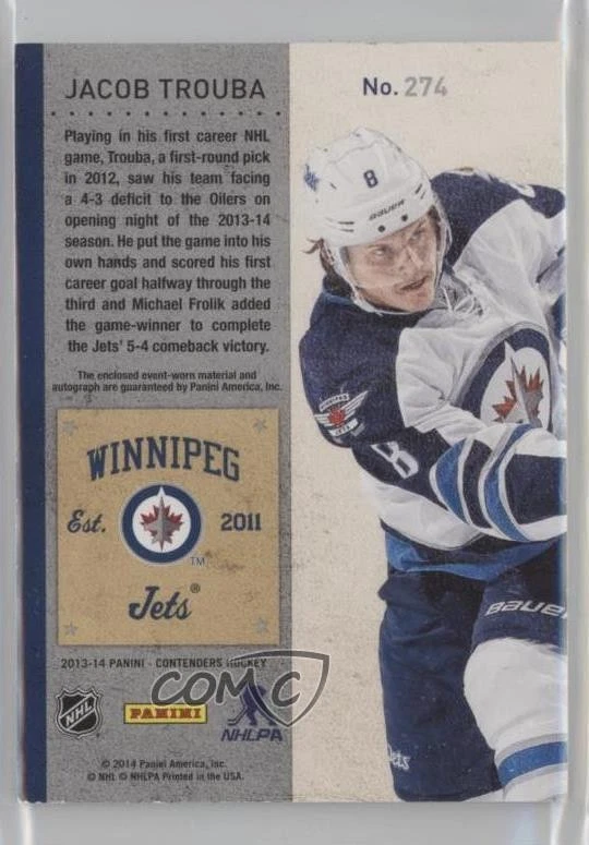 2013 Playoff Contenders Ticket Signatures Jacob Trouba RPA Rookie Patch Auto RC - Image 2 of 2