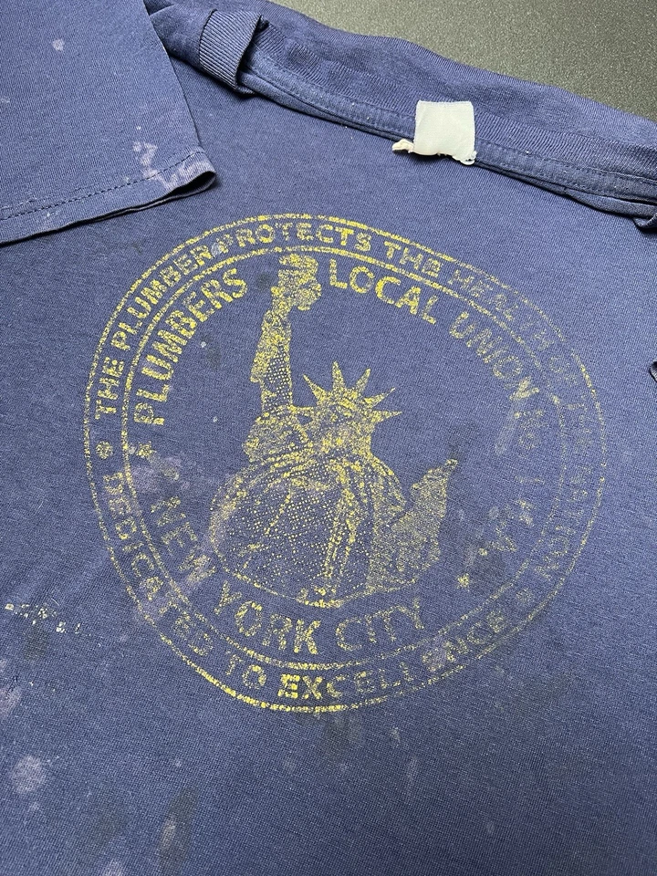 Camiseta vintage New York City Plumbers Union papel delgada talla XL, azul marino; T defectuosa Foto 3 de 4
