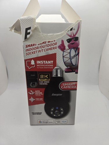 Energizer Smart Wi-Fi Indoor Outdoor Bulb Socket P/T Camera. Open Box.