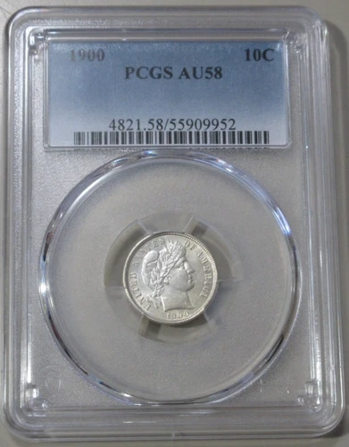 1900 BARBER DIME SHARP EYE APPEAL PCGS AU 58 ALMOST UNCIRCULATED