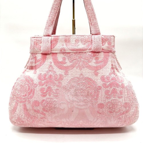Vivienne Westwood Yasmin Pink Tote Bag Orb Embroidered Floral Pattern Pile Used - Picture 3 of 10