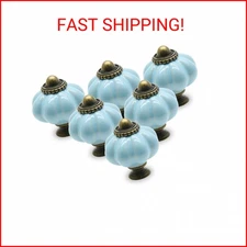 Seimneire 12pcs Baby Blue Pumpkin Knobs, Vintage Ceramic Cabinet Pulls, Dresser