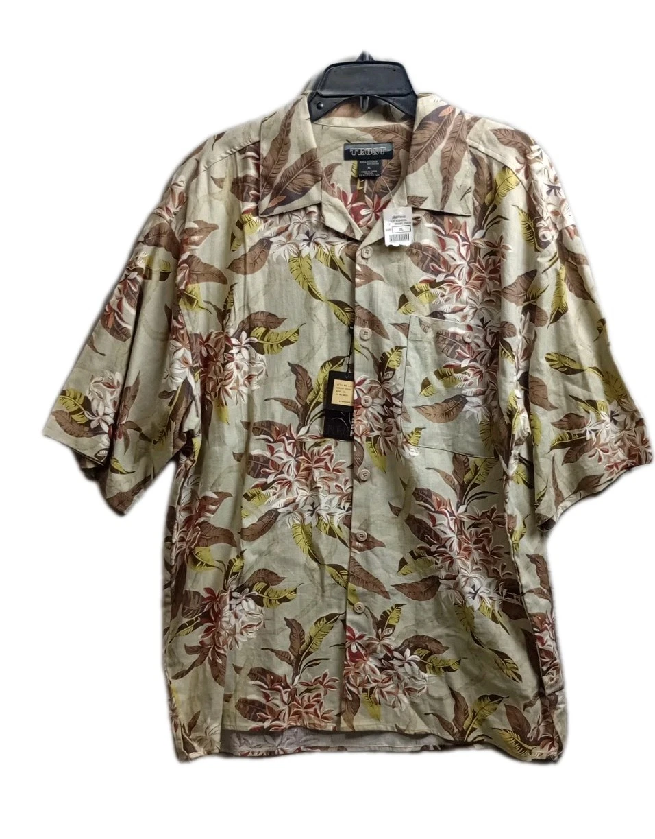 Trust Hawaiian Button Down Shirt Men's Sz XL Linen Blend Beach Vacation Resort