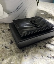 Yves Saint Laurent Black YSL Card Holder Wallet Billetera Box FREE SHIPPING