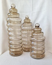 Vintage Holmegaard Primula Jacob Bang Smokey Glass Apothecary 3 Jars & Lids